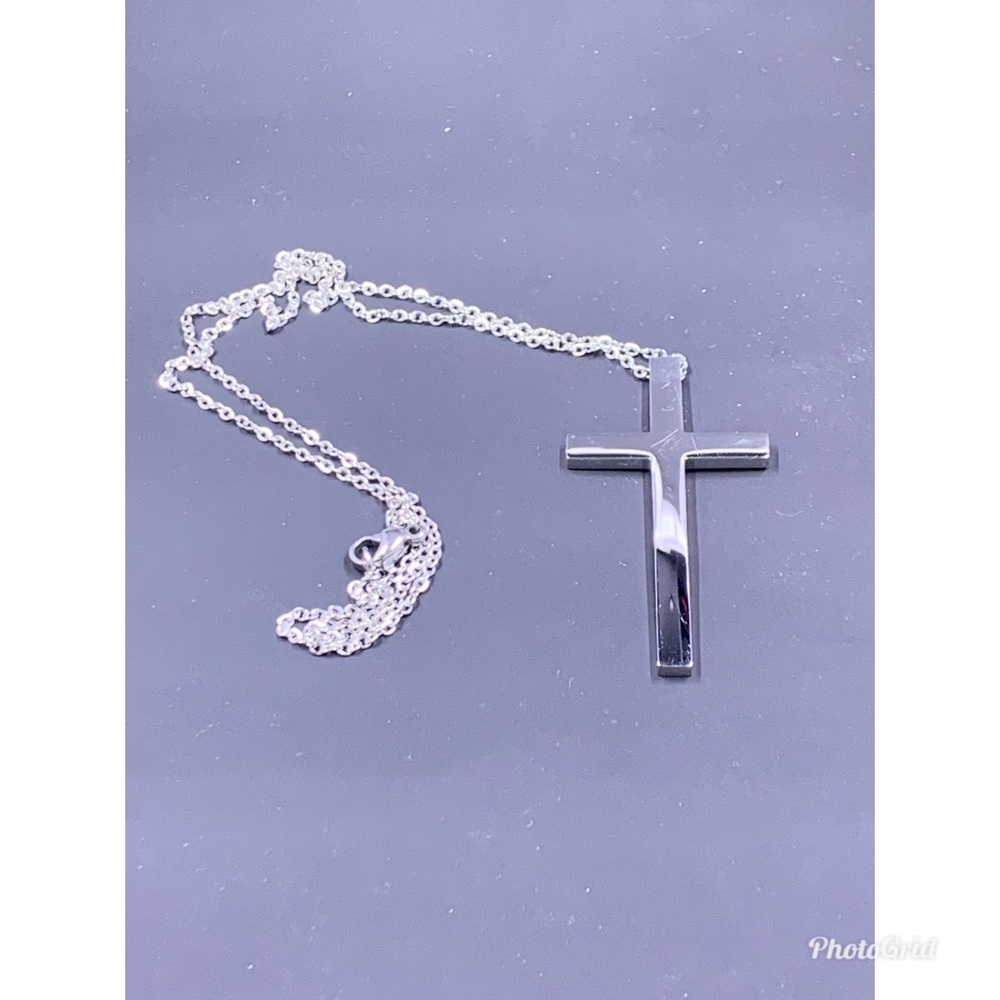 Stainless Steel Cross Pendant Necklace for Men - Picture 5 of 8